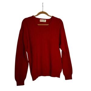 Vintage Joseph Horne Co 100% Lambs Wool Red Long Sleeve V Neck Sweater 40/Medium